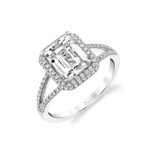 Emerald Cut Ring Mounting by Sylvie, 14K White Gold