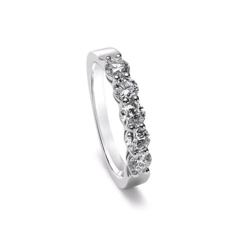 Five Stone Shared Prong Diamond Band, 1 Carat Total, 14K White Gold