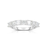 Alternating Baguette and Round Diamond Band, 14K White Gold