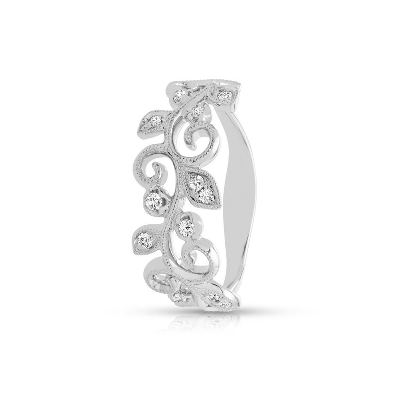 Open Floral Motif Diamond Ring, 14K White Gold