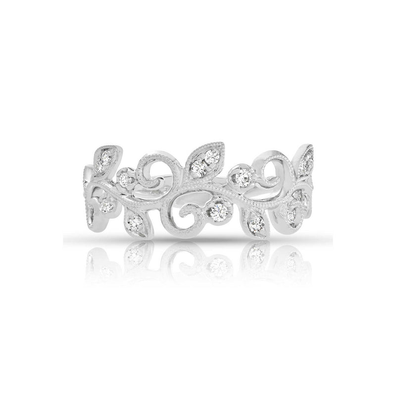Open Floral Motif Diamond Ring, 14K White Gold