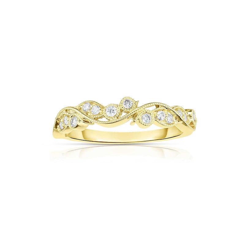 Bezel Set Diamond Milgrain Detail Ring, 14K Yellow Gold