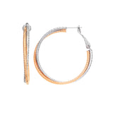 Two Tone Twisted Hoop Earrings, 1.20 Inches, Rose Gold Plated