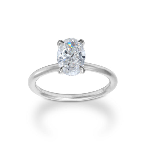 Oval Diamond With Hidden Halo Ring, 1.33 Carats Total, 14K White Gold