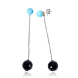 Pre-Owned Black Onyx and Turquoise Dangle Earrings, 18K White Gold