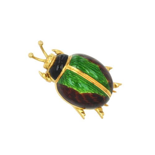 Pre-Owned Enamel Beetle Pin, 18K Yellow Gold