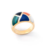 Pre-Owned Multicolor Inlaid Gemstone Ring, 14K Yellow Gold