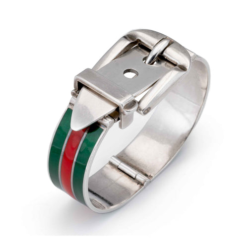 Pre-Owned Gucci Enamel Belt Bracelet, Sterling Silver