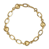 Pre-Owned Hearts and Oval Links Bracelet, 14K Yellow Gold
