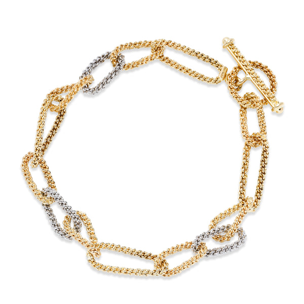 Two Tone Rope Design Link Bracelet, 14 Karat Gold | Gold Jewelry Stores ...