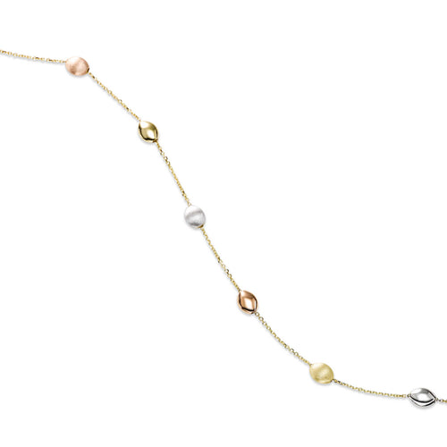 Tri-Color Textured Pebble Bracelet, 14 Karat Gold