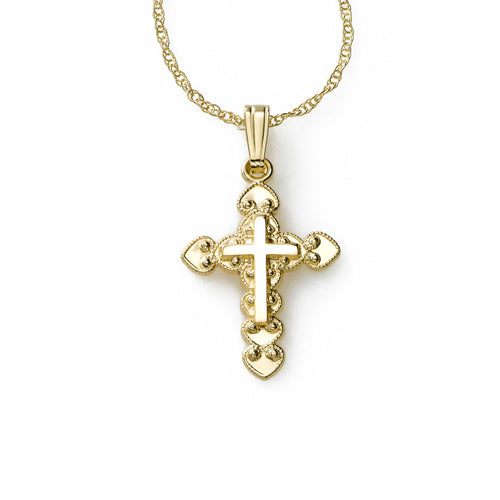 Baby's Delicate Ornate Cross Pendant on Chain, 14K