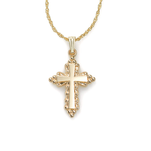 Cross with Detailed Edging, 14K Yellow Gold, 18 Inch