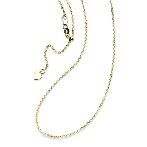 Adjustable 24-Inch Cable Chain with Heart Dangle, 14K Yellow Gold