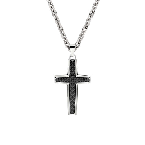 Black Textured Cross Pendant, Stainless Steel