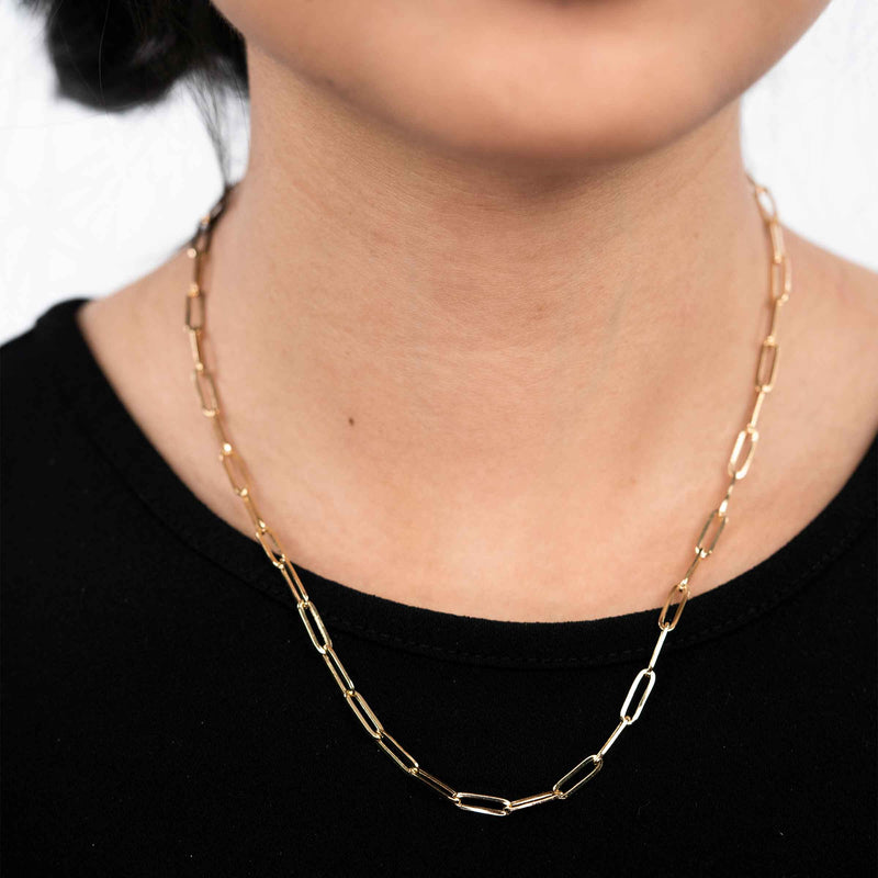 Paperclip Chain, Hollow, 18 Inches, 14K Yellow Gold
