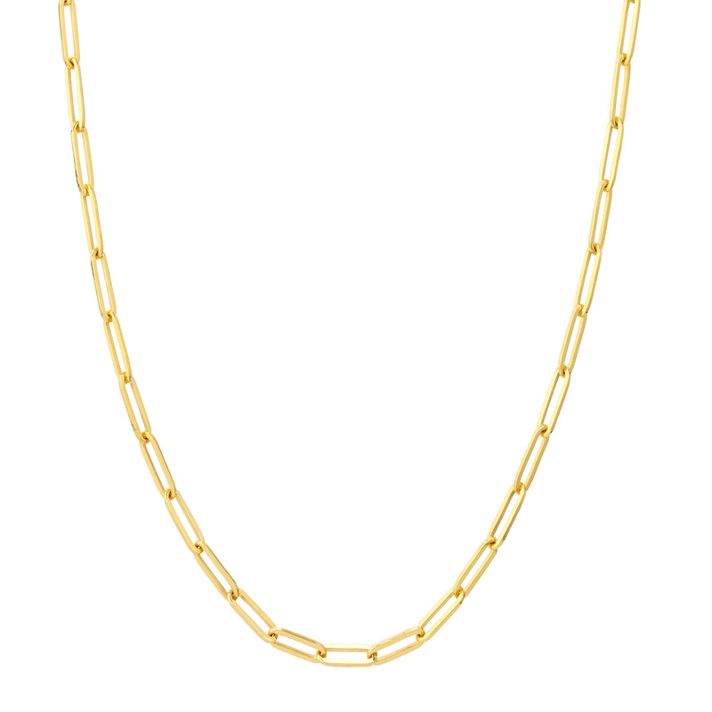 Solid Paperclip Chain Necklace, 18 Inches, 14K Yellow Gold
