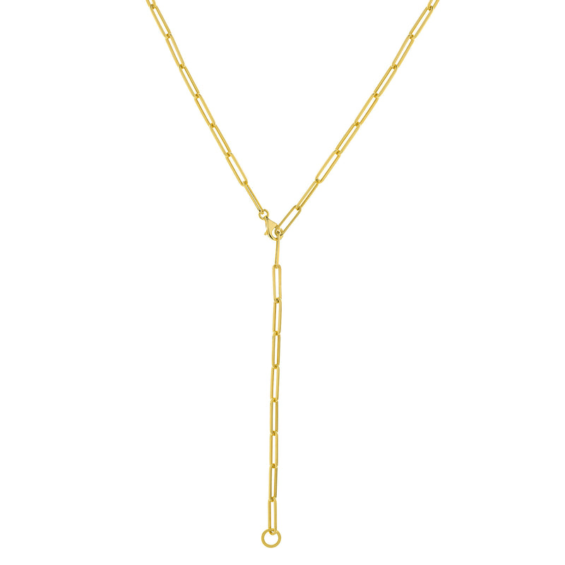 Hollow Paperclip Chain Necklace, 24 Inches, 14K Yellow Gold