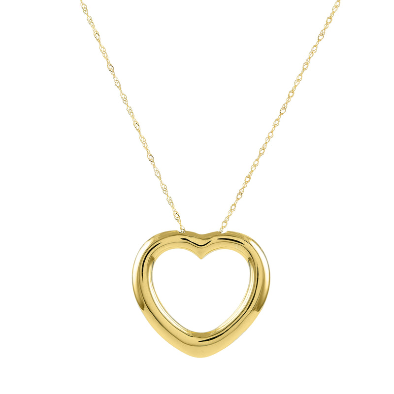 Open Heart Charm Necklace, 14K Yellow Gold