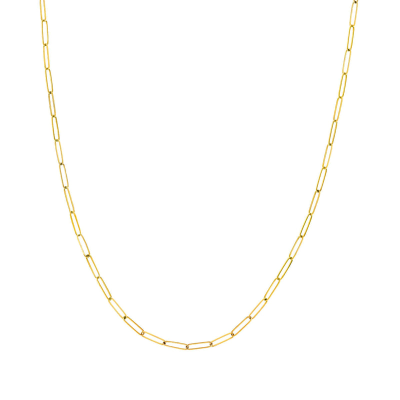 Thin Paperclip Chain, 15 Inches, 14K Yellow Gold