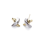 White and Yellow 'X' Earrings, .40 inch, 14K Karat Gold