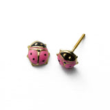 Child's Pink Ladybug Earring, 14K Yellow Gold