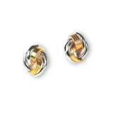 Two Tone Textured Knot Earrings, 14 Karat Gold