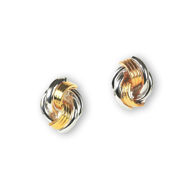 Two Tone Textured Knot Earrings, 14 Karat Gold