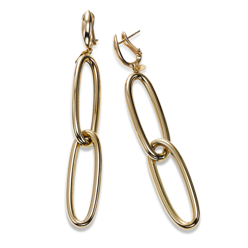 Long Oval Loops Dangle Earrings, 14K Yellow Gold