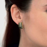 Horizontally Ribbed Button Earrings, 18K Yellow Gold