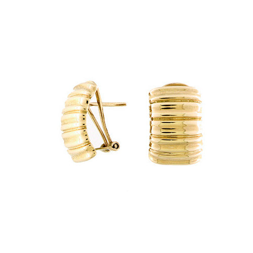 Horizontally Ribbed Button Earrings, 18K Yellow Gold