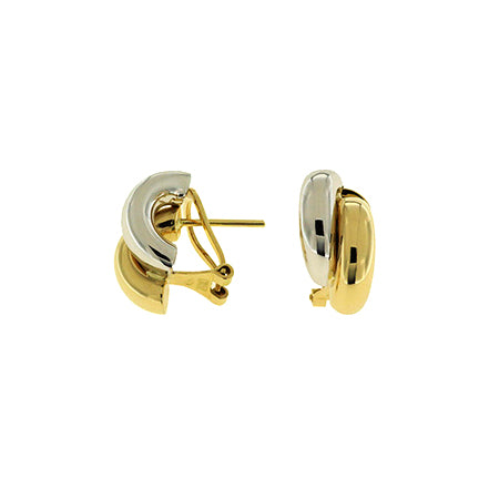 Two Tone Button Earrings, 18 Karat Gold