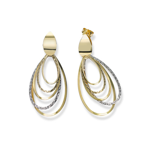 Two Tone Multi Loop Dangle Earrings, 14 Karat Gold