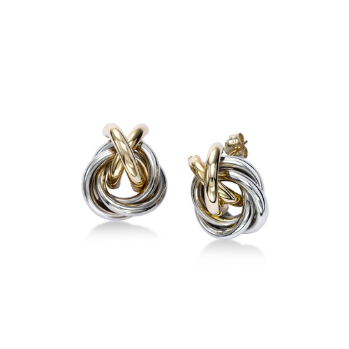 Two Tone Interlocking Circles Earrings, 14 Karat Gold