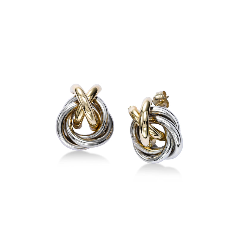 Two Tone Interlocking Circles Earrings, 14 Karat Gold