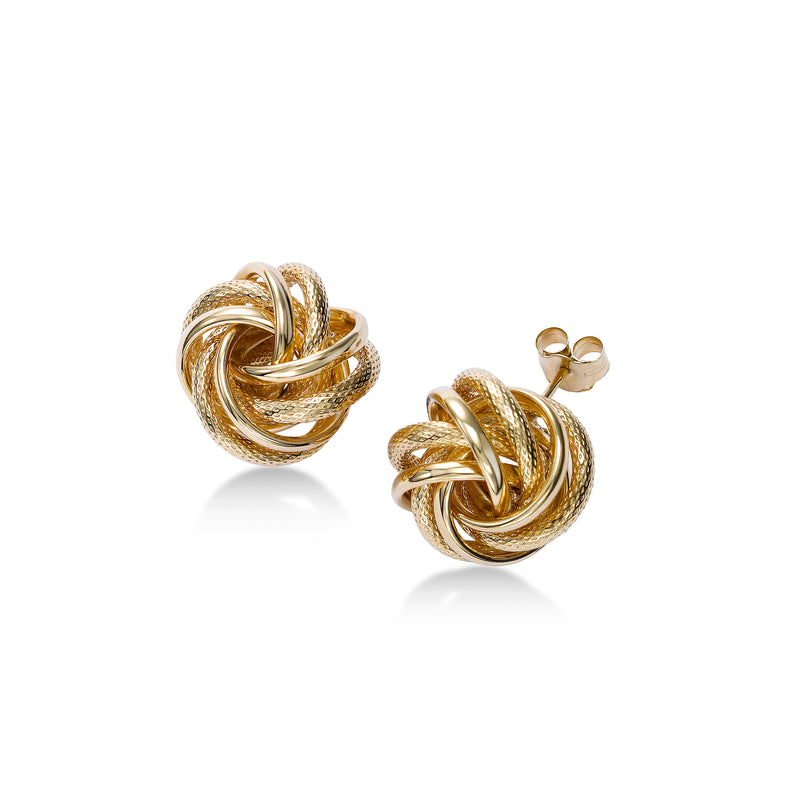 Large Polished and Textured Knot Earrings, 14K Yellow Gold