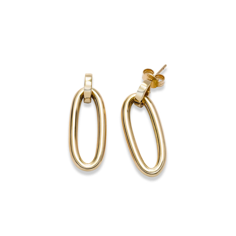 Oval Loop Drop Earrings, 14K Yellow Gold