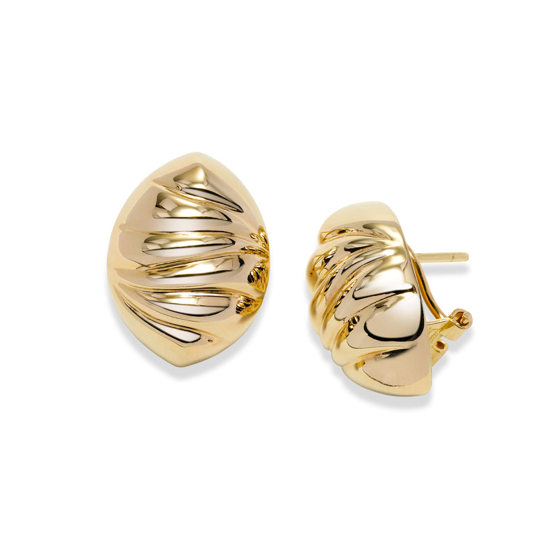 Fluted Button Clip Post Earrings, 14K Yellow Gold