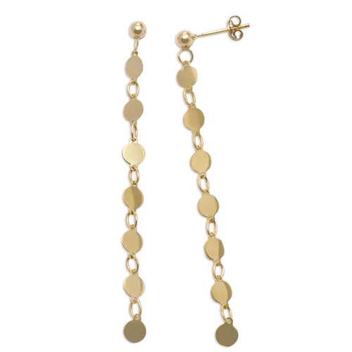 High Polish Disc Chain Dangle Earrings, 14K Yellow Gold