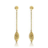 Dangling Faceted Bead Gold Chain Earrings, 14K Yellow Gold