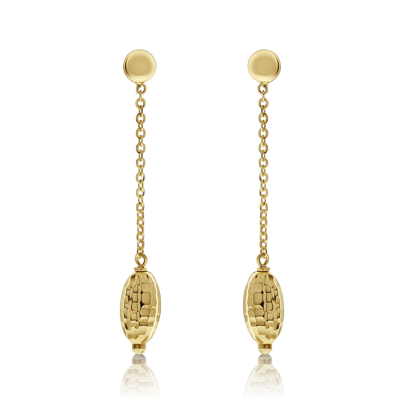 Dangling Faceted Bead Gold Chain Earrings, 14K Yellow Gold