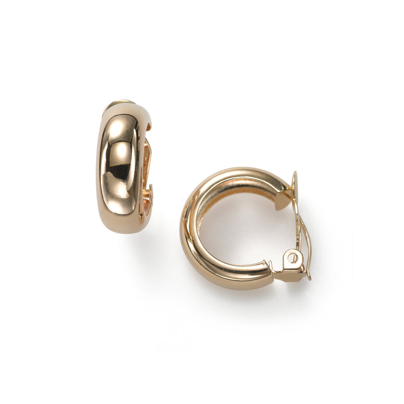 Puffy Rounded Hoop Earrings, Non-Pierced Clip, 14K Yellow Gold