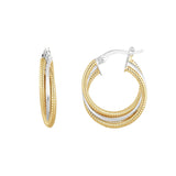 Two Tone Twist Design Hoop Earrings, .60 Inch, 14 Karat Gold