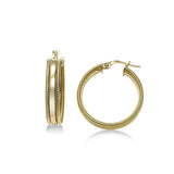 Ribbed Edged Hoop Earrings, .80 Inch, 14K Yellow Gold