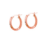 Oval Diamond Cut Hoop Earrings, 14K Rose Gold
