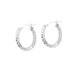 Oval Diamond Cut Hoop Earrings, 14K White Gold