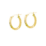 Oval Diamond Cut Hoop Earrings, 14K Yellow Gold