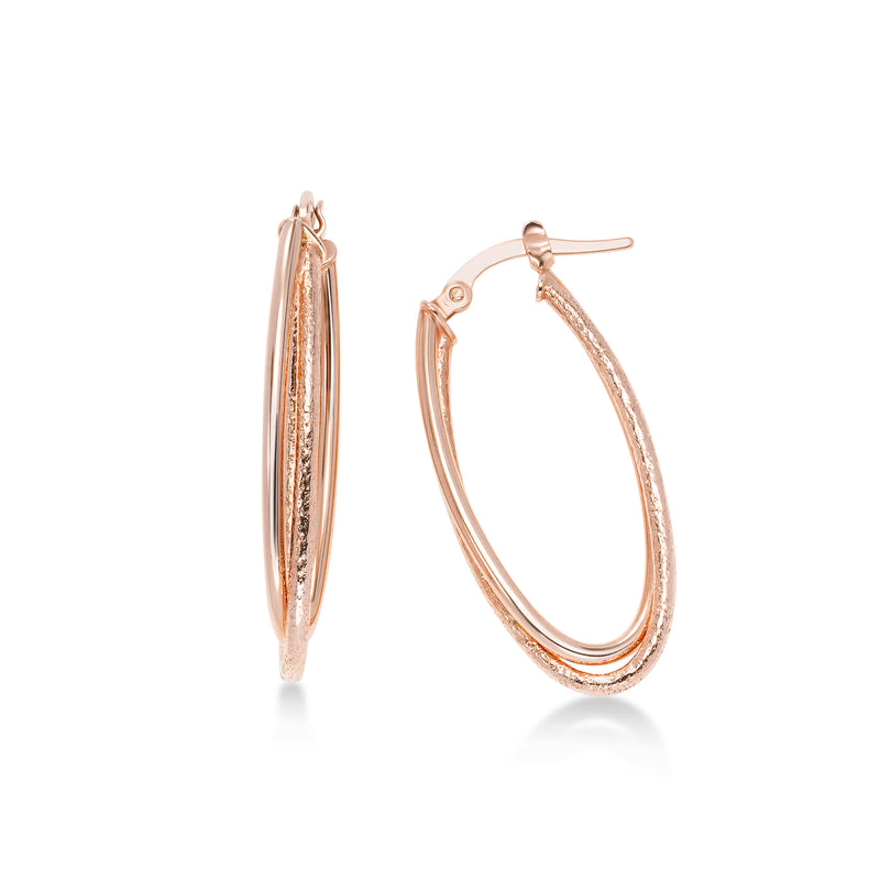 Oval Twist Design Hoop Earrings, 14K Rose Gold