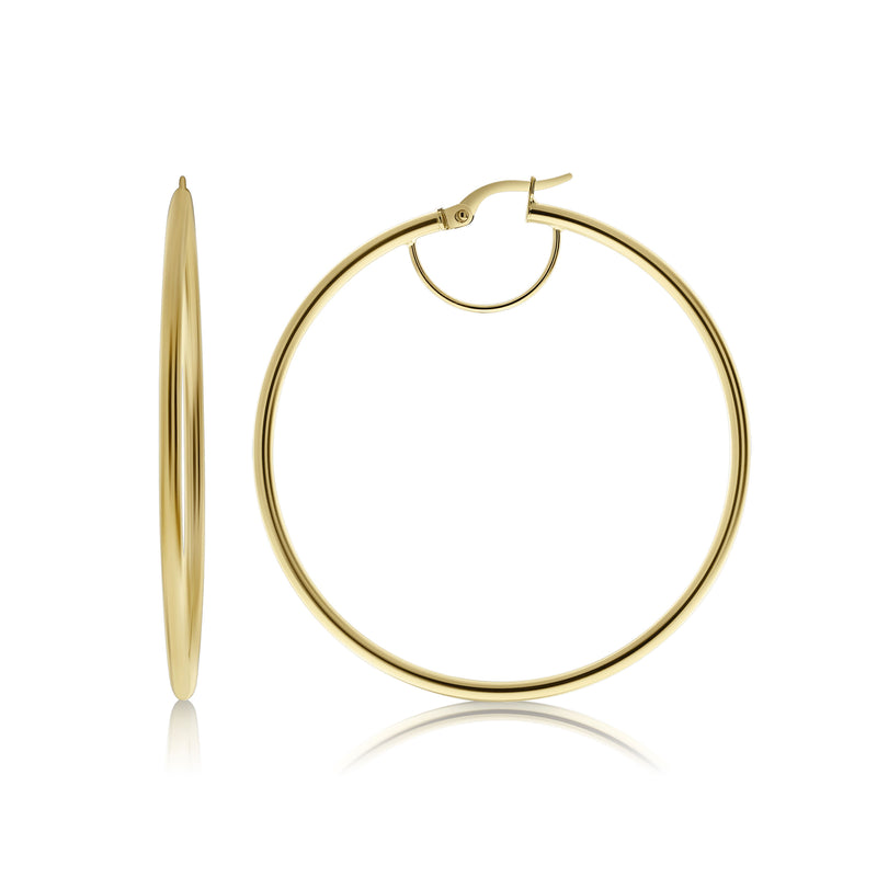Thin Large Hoop Earrings, 2.25 Inches, 14K Yellow Gold