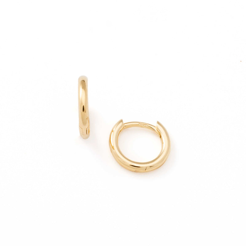 Tiny Shiny Gold Huggie Hoop Earrings, 14K Yellow Gold